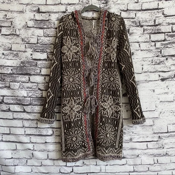 Free People Kai Pom Pom Hooded Cardigan in Brown - Picture 3 of 8